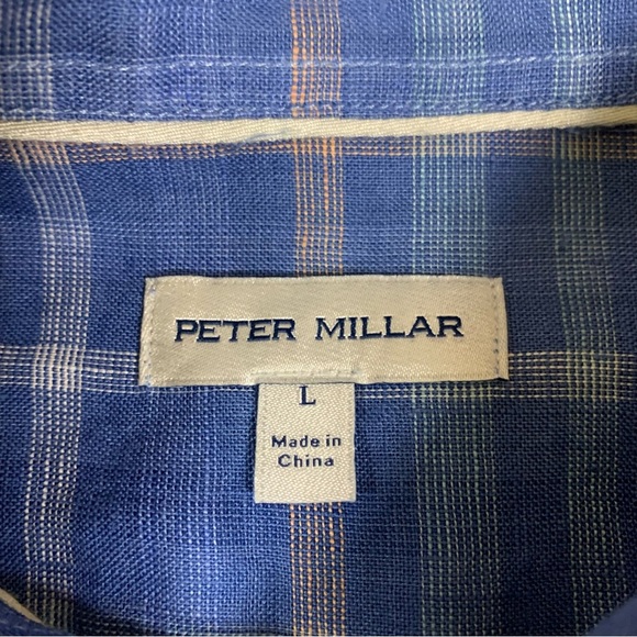 Peter Millar Blue Plaid Button Front Linen Shirt Long Sleeve Large Lightweight - Picture 3 of 4